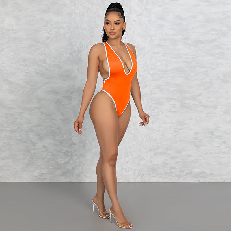Orange One-Piece Tanning Swimsuit