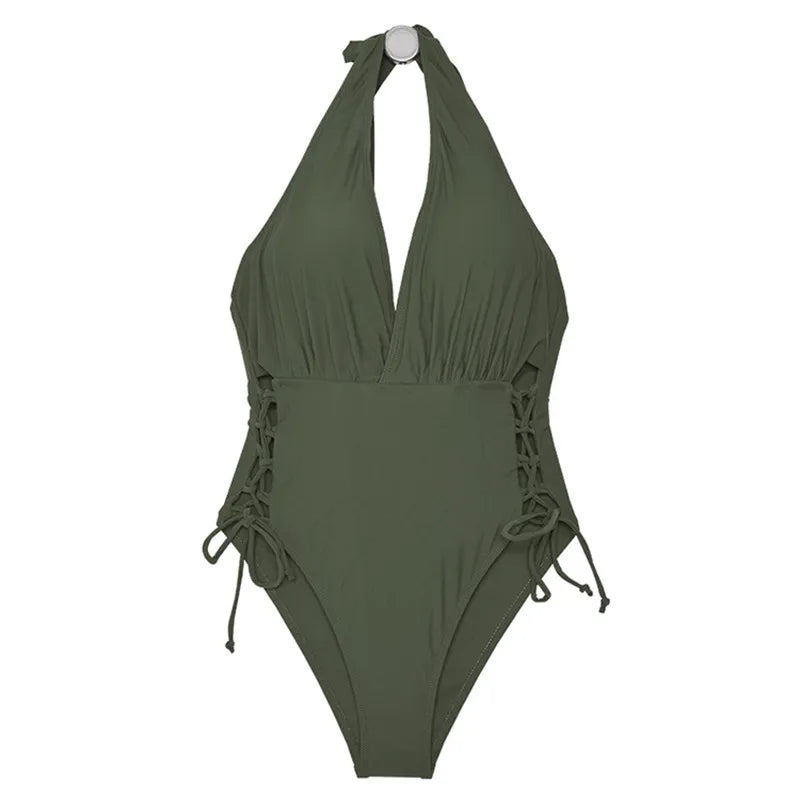 Green Halter One-Piece Swimsuit