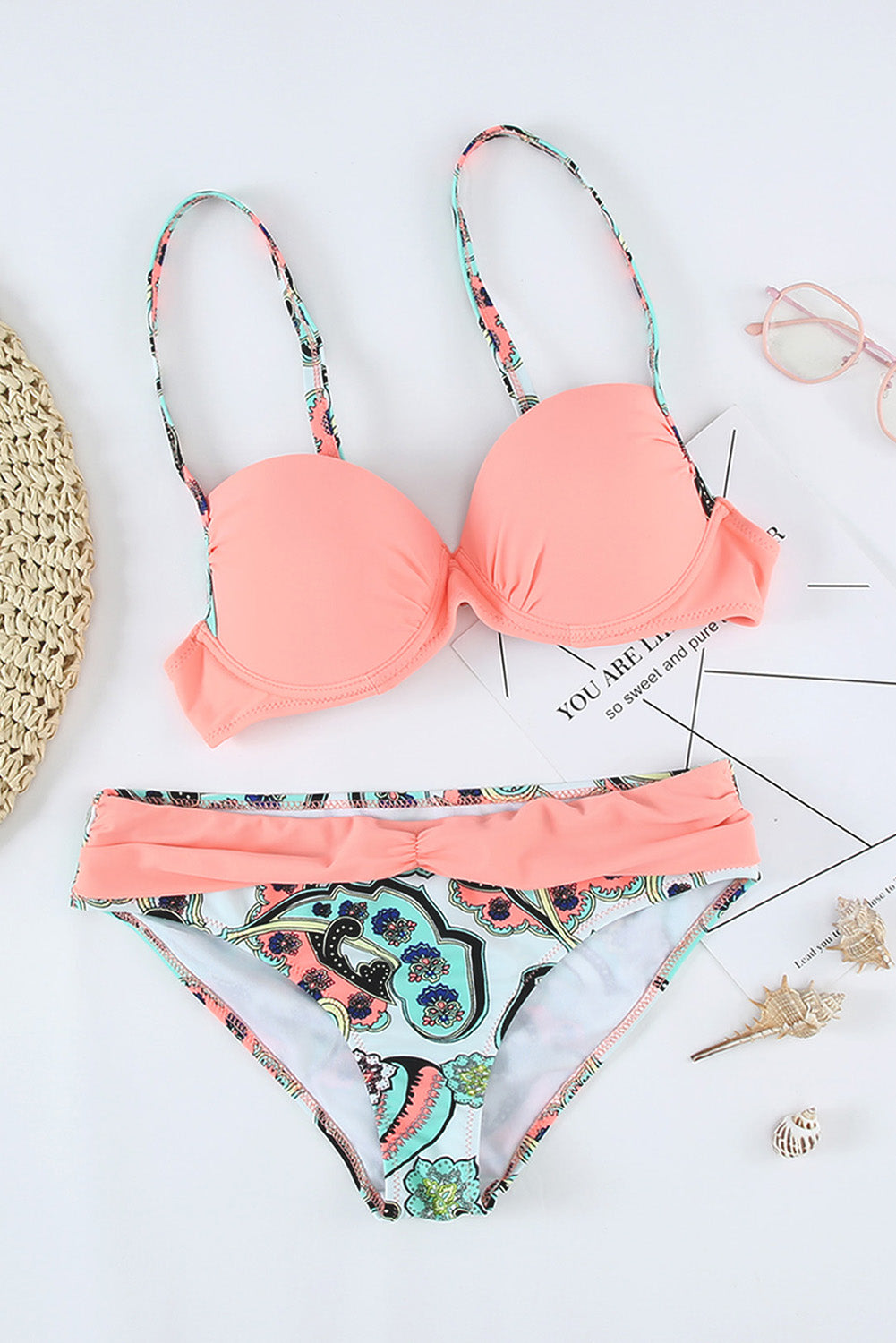 Sexy Pink Padded Gather Push-up Bikini