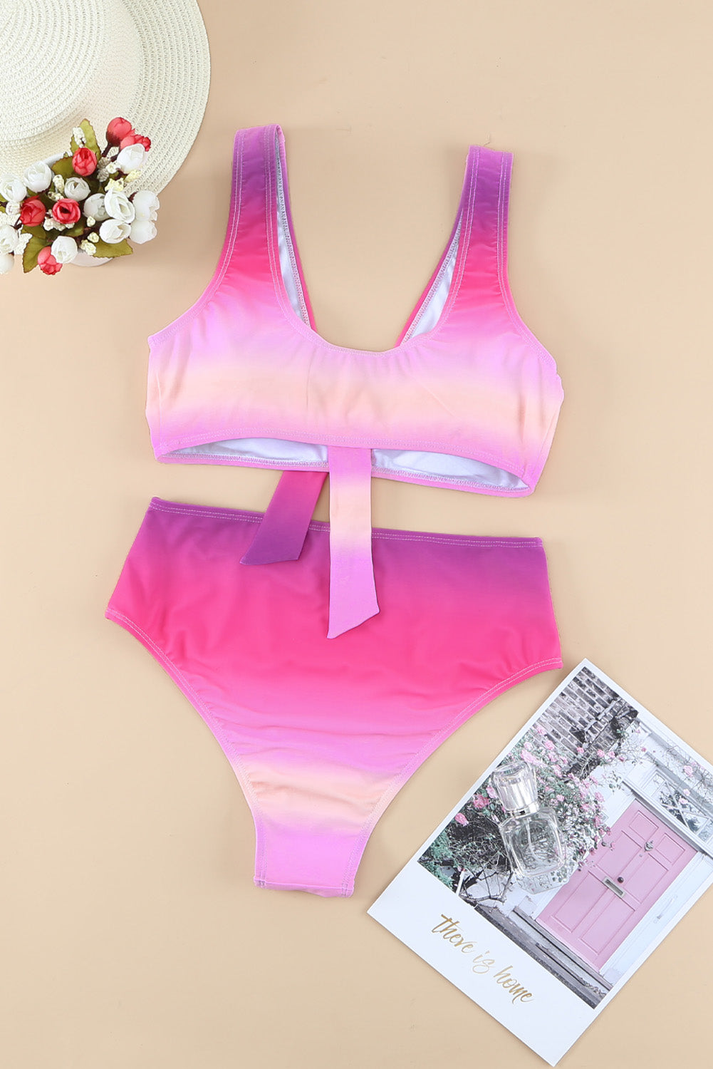 Purple Gradient Knotted V Neck Bikini