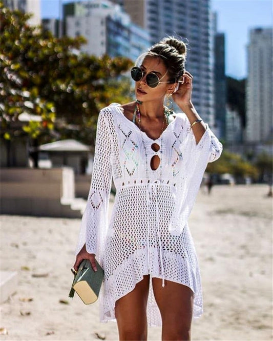 White Hollowed Out Swimsuit Cover-Up