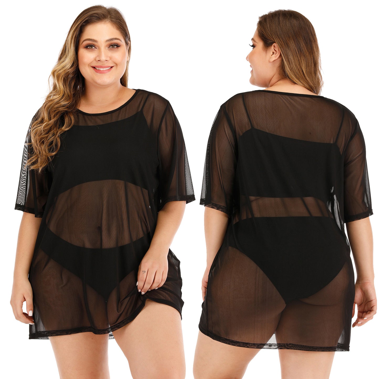 Black Rib-knit See-through Cover Up
