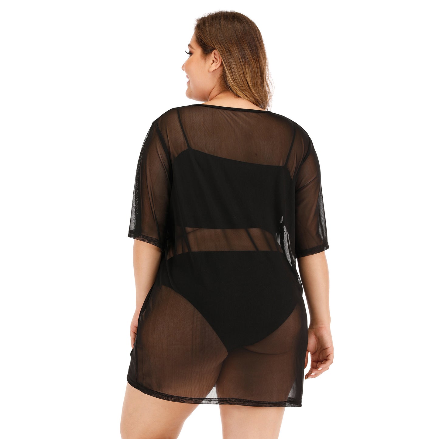 Black Rib-knit See-through Cover Up