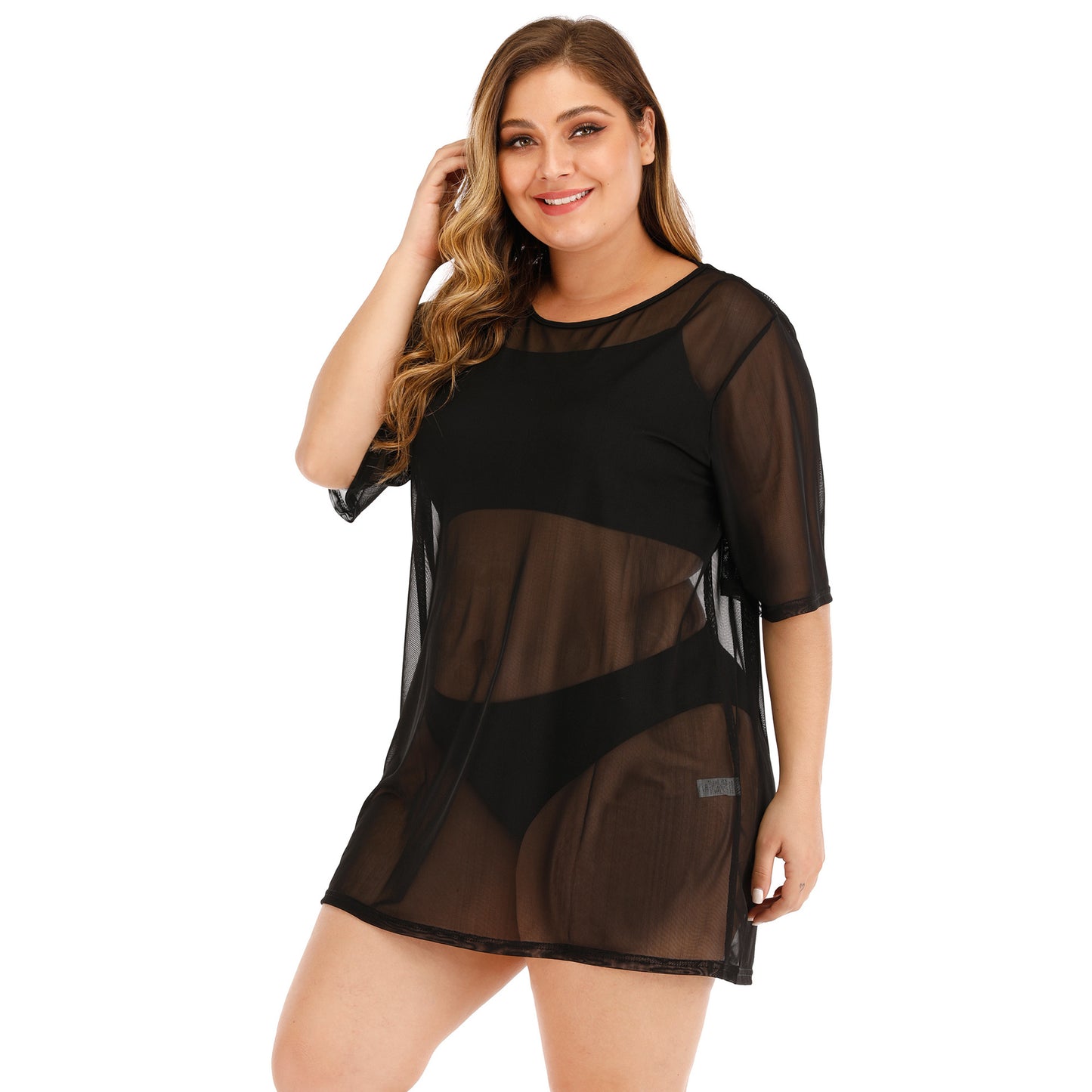 Black Rib-knit See-through Cover Up