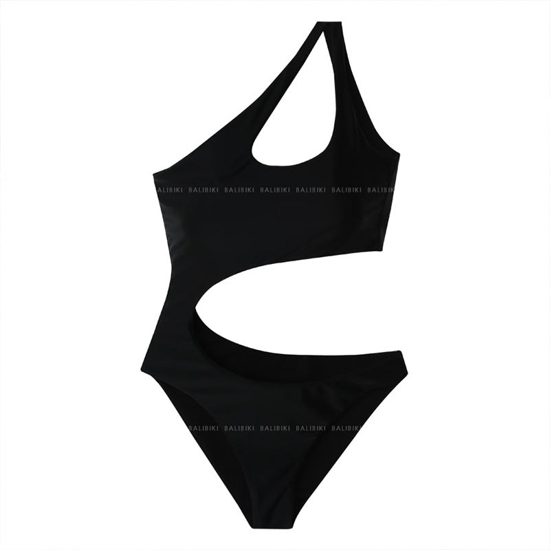 Black Simply Styled Hollow Out One-Piece