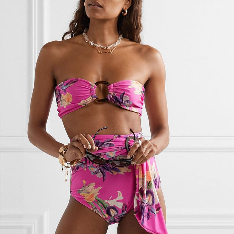 Pink Ditsy Floral 3 Piece Bikini Set
