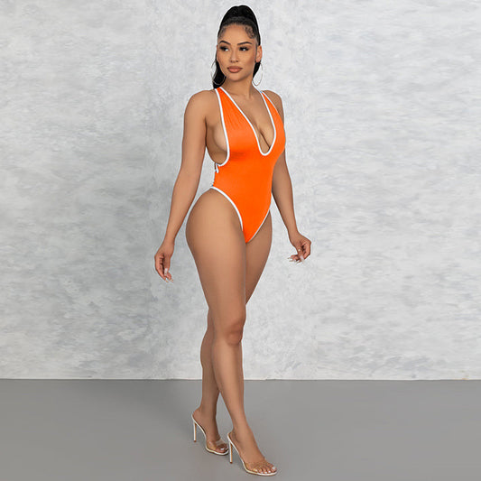 Orange One-Piece Tanning Swimsuit
