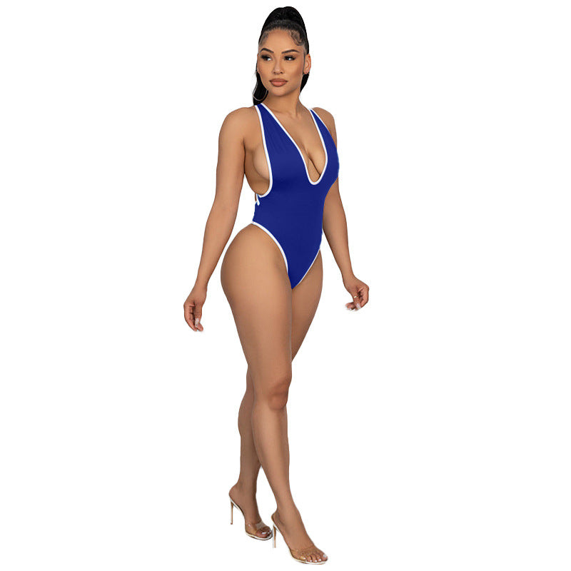 Blue One-Piece Tanning Swimsuit