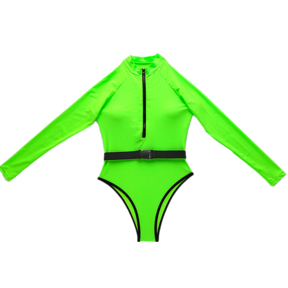 Green Women's Sports Solid Color One-Piece Swimsuit