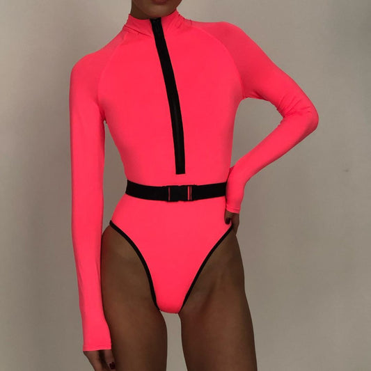 Pink Women's Sports Solid Color One-Piece Swimsuit