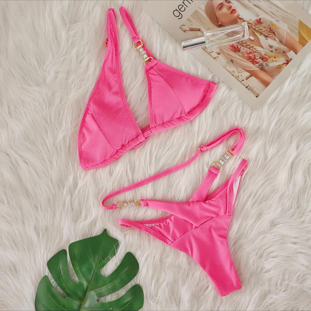 Pink Embellished Bikini Set
