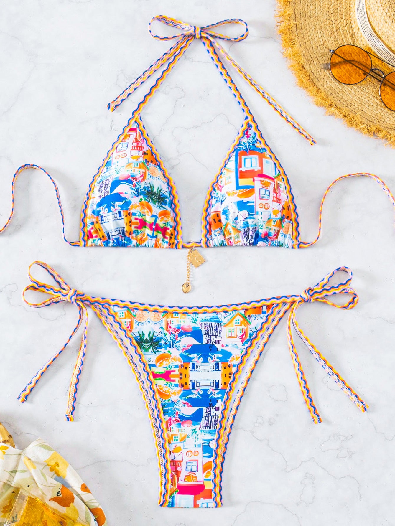 Blue Floral Print Bikini Set