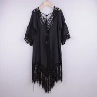 Black Crochet Solid Color Cover-Up