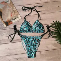Blue Leopard Print Bikini