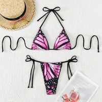 Pink Butterfly Print Bikini Set