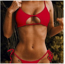 Red Keyhole Cut-out Bikini