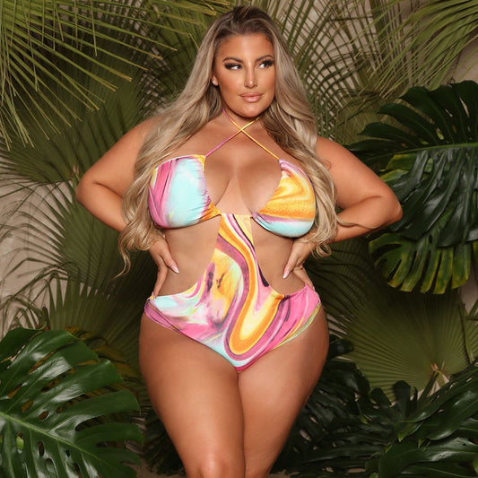 Multi Color One-Piece Swimsuit with Sarong