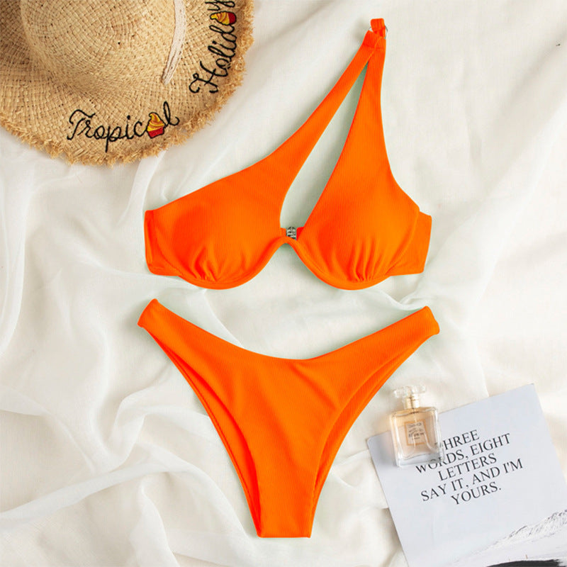 Orange Ribbed 2-piece Bikini