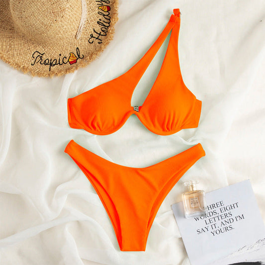 Orange Ribbed 2-piece Bikini