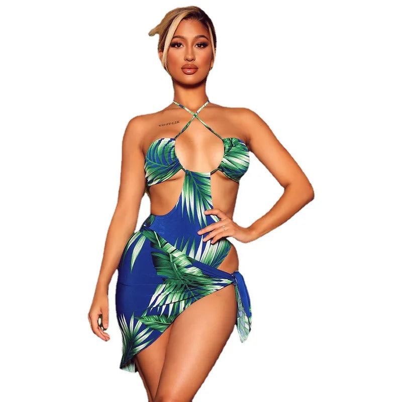 Blue Floral 2-piece Set with Sarong