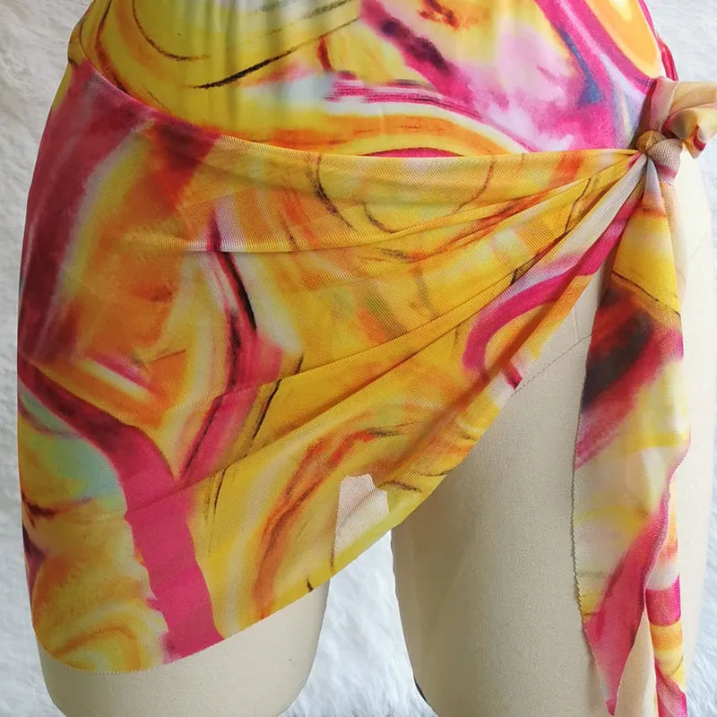Multi Color One-Piece Swimsuit with Sarong