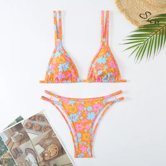 Women's Ditsy Orange Floral 2 Piece Bikini