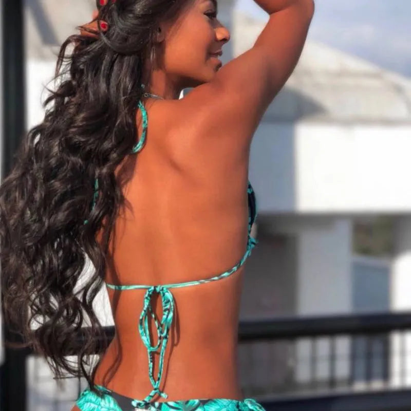 Blue Floral Leaf Print Bikini