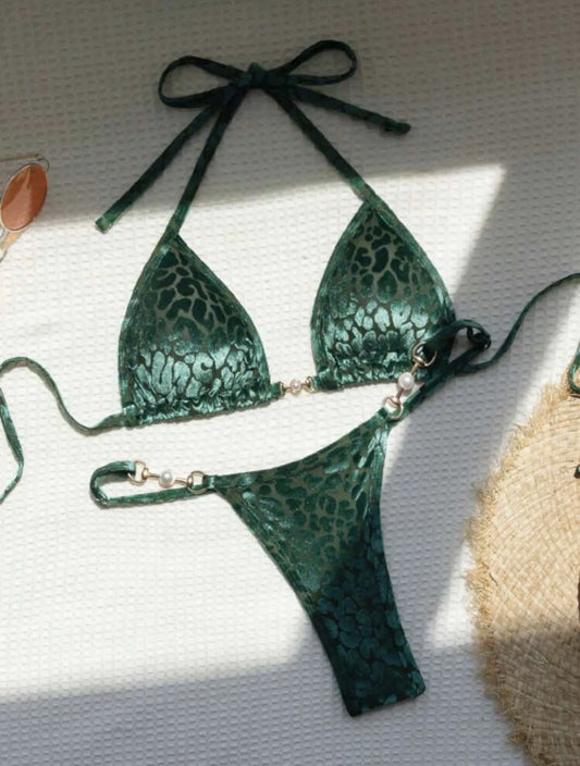 Women's Green Leopard 2-Piece Bikini