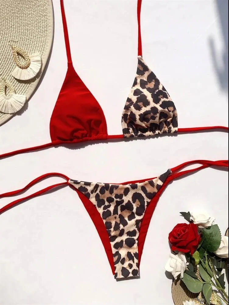 Women's Red Leopard Print 2 Pieces Set Bikini