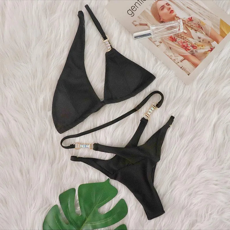 Black Embellished Bikini Set
